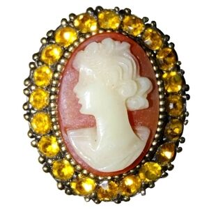 1970s D’Orlan Citrine Cameo Portrait Brooch | Gold Plated